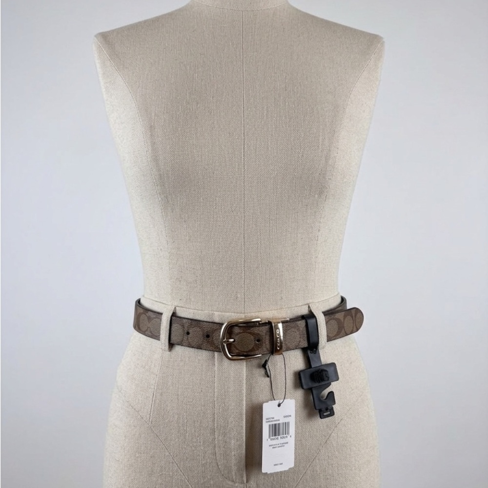 Authentic Coach Brown Signature Leather Trim Belt